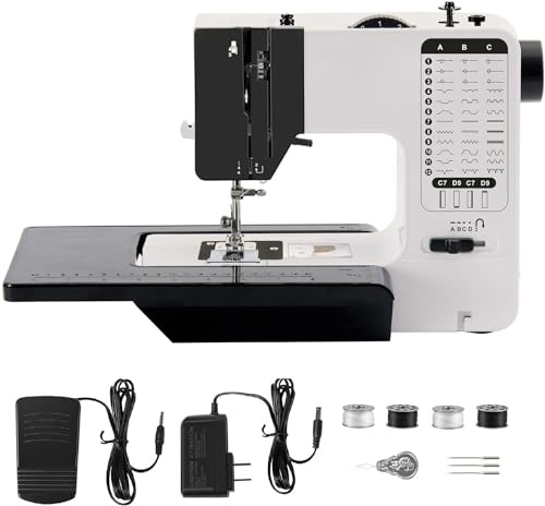 Mini Nähmaschine piqueuse Hochleistungs mit 38 integrierten Stichen, Nähmaschine mit ausziehbarem Arbeitstisch, Dual-Speed, Rückwärtsnähen, Mechanische Nähmaschine für Fortgeschrittene 34*22*28 cm