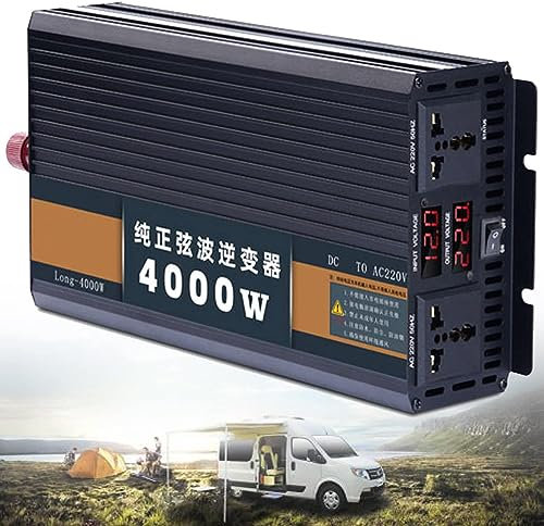 Reiner Sinus KFZ Wechselrichter Peak 2500W ~12000W 12V/24V/48V/60V zu 230V Konverter KFZ Spannungswandler Pure Sine Wave Power Inverter Steckdose Umwandler Auto Netzteil (4000W,12Vto220V)