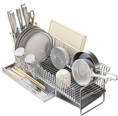 Escurreplatos Sobre Fregadero Escurridor De Platos Escurre Platos Para Muebles De Cocina Estrecho De Acero Inoxidable Con Bandeja De Drenaje (silver,50x21x18cm)