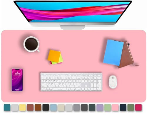KKTECH Sous-main en cuir, antidérapant, tapis de souris, tapis de table d'écriture pour ordinateur portable, tapis en cuir imperméable (rose clair, 80 x 40 cm)