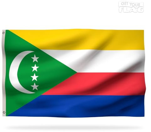Drapeau Comores Premium 150x90cm, résistant et de haute qualité avec 2 œillets métalliques
