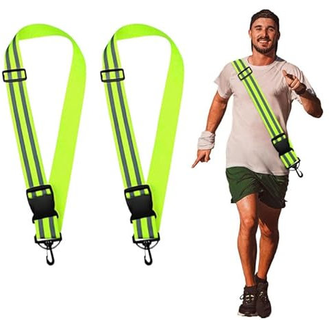 MIVAIUN 2 Stück Reflektoren Gürtel,Fahrradweste Reflektierend,Reflective Sash,Reflective Running Gear High Visibility Safety,igh Vis Belt with Clip for Jogging Biking Cycling (Green)