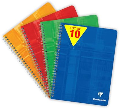 Clairefontaine 8723Cpack 10 Notizbücher, Spiralbindung, 17 x 22 cm, 100 Seiten, liniert, mit Rand, weißes Papier, 90 g, Umschlag mit Folienkarten, zufällige Farben