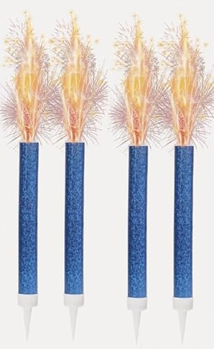Birthday Blue Glitz Ice Fountains - Vibrant & Sparkling Celebration Candles, Ideal for Christmas Decoration, Birthday Party, Cake Decorations, and Other Special Occasions (4Pcs Royal Blue Fountain)