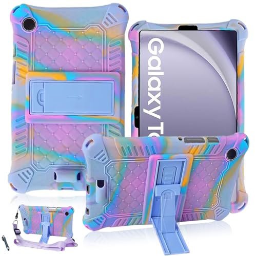 ATOOZ Kids Case for Samsung Galaxy Tab A9 8.7 Inch 2023 (SM-X110/SM-X115/SM-X117),Samsung A9 8.7 Tablet Case with Stylus Pen & Shoulder Straps (Camouflage Purple)