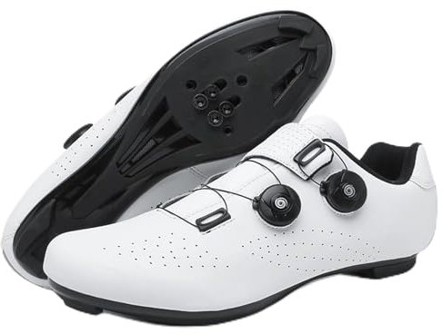 NGARY Rennradschuhe Herren Damen Fahrradschuhe Kompatibel mit Peloton Look SPD SPD-SL Delta Lock Pedal Rennrad Schuhe Draussen Spinning Schuhen,Weiß,48 EU
