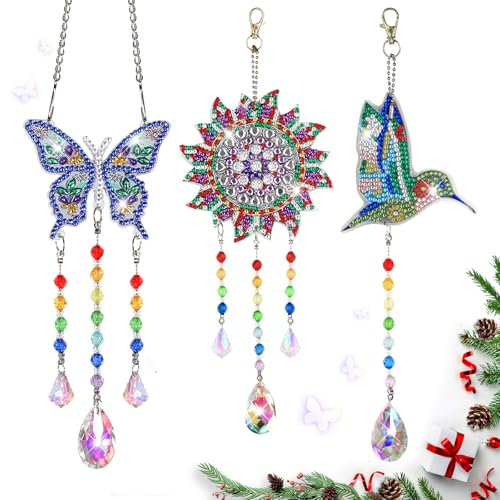 Guiseapue Mädchen Geschenke 5 6 7 8 9 10 11 12 Jahre: DIY Diamond Painting Bastelset ab 5 6 7 8 Jahre, Sonnenfänger Kristalle Zum Aufhängen Windspiel Basteln für Mädchen