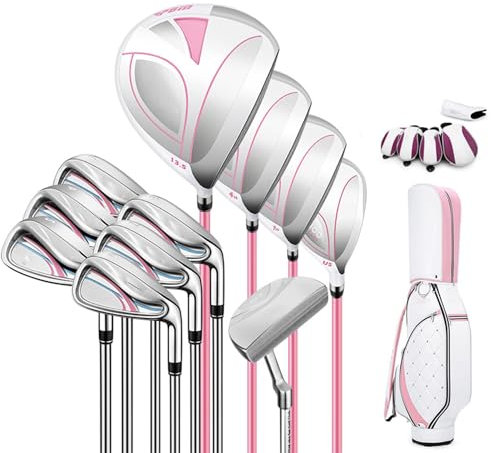 Golfschläger-Set für die rechte Hand, 11-teiliger kompletter Damen-Golfschläger, Driver (Titanlegierung)+4,7 Holz (Edelstahl)+U5+6,7,8,9,P,S Eisen +Putter+Balltasche