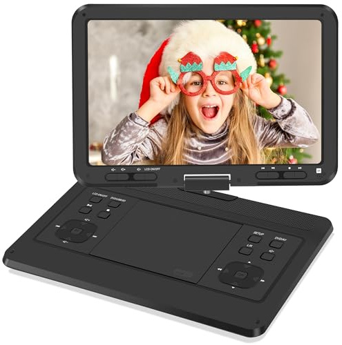 Lettore DVD portatile da 16,9 pollici con grande schermo girevole HD da 14,1, lettore DVD portatile con pulsanti dello schermo per un facile controllo, batteria 6 ore, caricabatterie da auto, regione