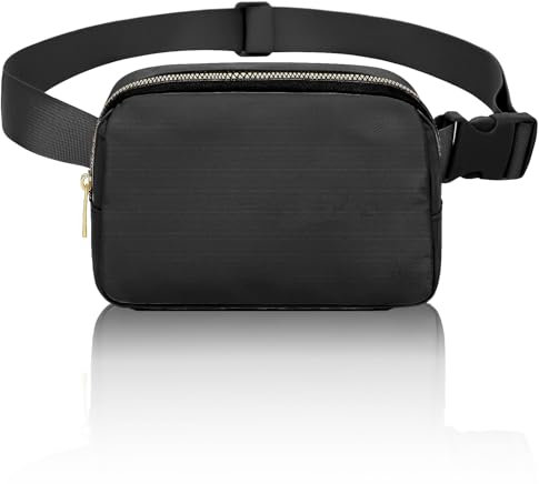 Bauchtasche mit Verstellbarem Riemen,Mode Gürteltasche für Damen und Herren,Kleine Hüfttaschen für Reisen, Outdoor, Laufen, Wandern (Schwarz)