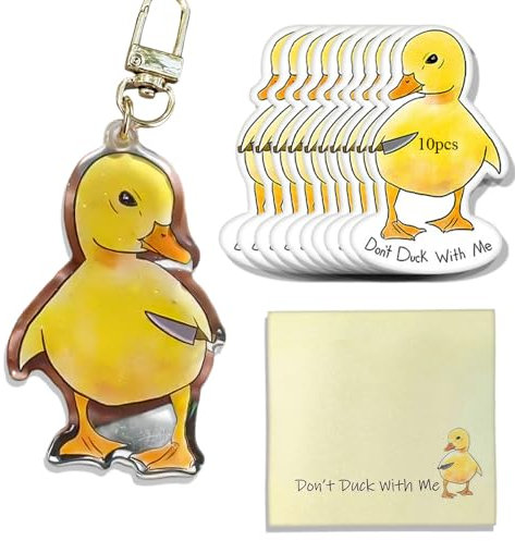 Don't Duck with Me - Funny Angry Duck Set,Don't Duck with Me Sticky Notes,Angry Duck Sticker Keychain Sticky Note,Cute Killer Duck Office Desk Accessories (Duck Set)