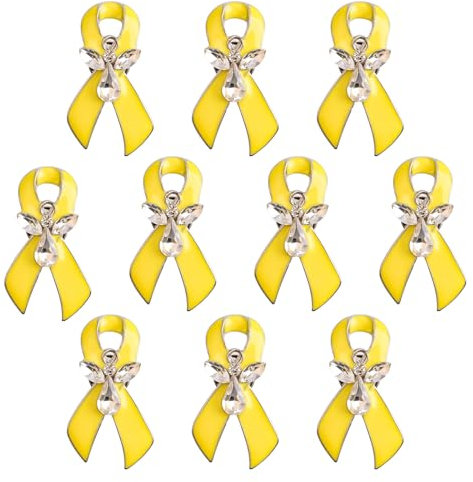 WANDIC Lot de 10 broches en forme de ruban jaune en métal avec diamant pour la sensibilisation au cancer de la vessie et au cancer des os, Métal