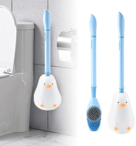 Escobilla de baño,Diving Duck Toilet Brush,Escobilla de Baño Silicona con Dispensador Rellenable,Escobilla WC de Silicona Suave y Flexible,Accesorio Adhesivo sin Taladro para Baños.