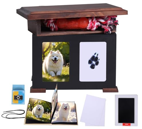 woodurn Haustier-Aschebox für Hunde, Gedenkurne aus Holz, mit Bilderrahmen, Andenken, Erinnerungsbox mit schwarzem Flanell als Futterverlust, Haustier-Gedenkgeschenk