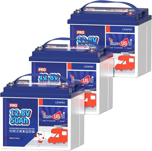 Timeusb Batteria al Litio 12V 50Ah LiFePO4,50A BMS,Fino a 15000 Cicli Profondi e Durata di 10 Anni,per Camper Solare Marine Off-grid Fotovoltaico Sedia a Rotelle Tosaerba(3 Confezioni)