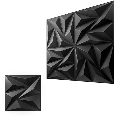 Lot de 32 panneaux muraux 3D en PVC pour décoration murale intérieure, panneaux muraux décoratifs pour salles de jeux, arrière-plan de télévision, salon, 30 x 30 cm, noir
