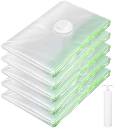 Vakuum Beutel 5 Set,Vakuumbeutel für Kleidung,Vakuumierbeutel Groß,120 x 100 cm,mit Luftdichtem Ventil und Handpumpe,für Kleidung,Bettdecken,Tröster Aufbewahrungsbeutel,Reise Kompressionsbeutel