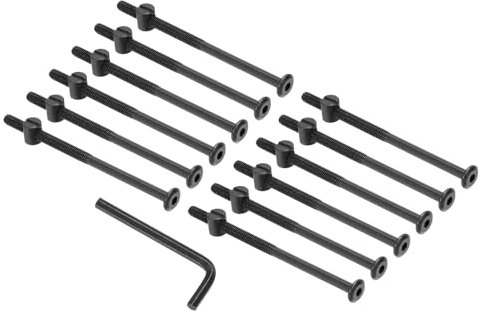 PATIKIL M6 x 110mm Bunk Bed Bolts, 12 Pack Hex Drive Socket Cap Barrel Screws Bolt Nuts Assortment Kit with 1Pcs Wrench for Furniture Bed, Black