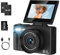 Nsyee 4K Digital Camera, 64MP Autofocus Camera with Flip Screen, with 64G SD Card, 3 Inch 180°, WIFI Transmission, 18x Digital Zoom, Suitable for Teens, Beginners, Adults, Black