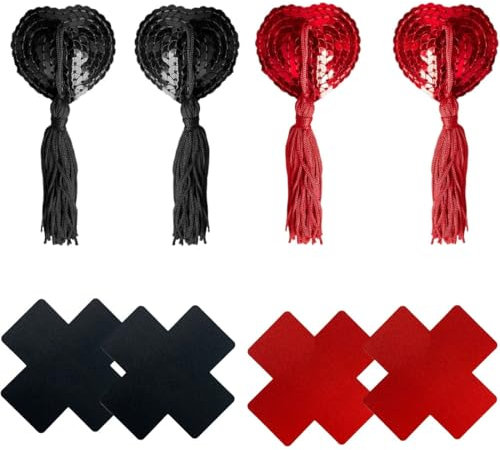 PNPGDYKR 2 Paire Sexy Cache-tétons de Sequins adhésifs, Nipple Cover, Cache Tétons Femme, Cache Tétons Auto-adhésif de Couverture de Mamelon Pasties, avec 2 paires cache teton de forme de croix