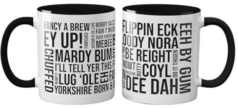Willow Gifts Yorkshire Sayings Mug - Funny Yorkshire County Present Gift Ideas Tea Coffee Novelty Heavy Duty Handle Dino Coated DishwasherMicrowave Safe Present Gift (Black Handle)