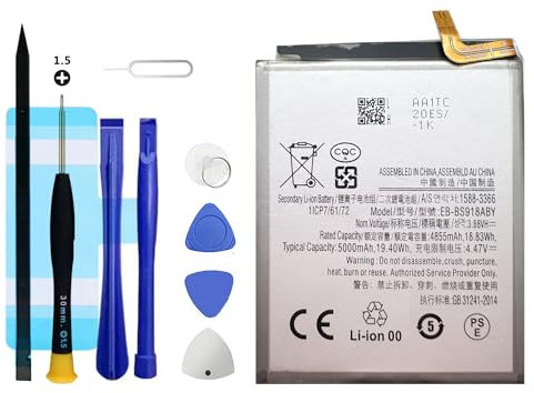 Vvuilsty EB-BS918ABY - Batteria di ricambio per S23 Ultra SM-S918B SM-S918U SM-S918W, ricaricabile, 0 ciclo, compatibile con Samsung S23 Ultra SM-S918B SM-S918U SM-S918W con kit di riparazione