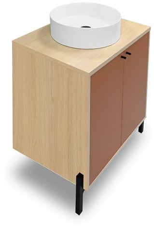 Lave Main WC avec Meuble Salle De Bain, 2 Portes & 1 Etagère Tendance en Bois - Coloris Terracotta & Chêne Vincenza – 69,2 x 78,2 x 49,8 cm