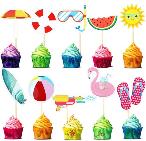 Sommer Strand Pool Tortendeko, 20pcs Tortendeko Sommer, Kuchen Deko Strand, Cake Topper Pool Party, Geeignet für Sommer-Strand-Mottopartys, Hawaii-Mottopartys, Geburtstagsfeiern(Strand)