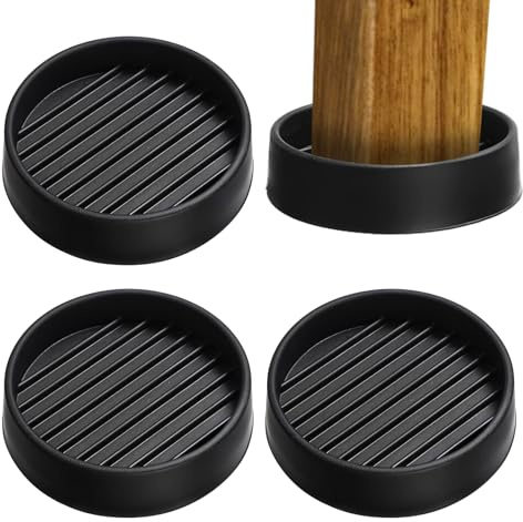ElevateTech 4Pcs 2.36 x 2.36 Non Slip Furniture Pads Round Rubber Caster Cups Furniture Feet Chair Leg Caps Table Leg Floor Protectors Mute Bed Frame Wheel Stoppers with Anti-Slip Strip (Black)