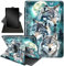 Case for Fire HD 8 Tablet (8th/7th/6th Generation, 2018/2017/2016 Release),360 Degree Rotating Stand Smart Protective Case for Kindle Fire HD 8 8th/7th/6th/5th Generation,Three Wolfs and Moon