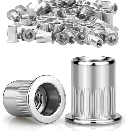 100 Stück Nietmuttern M6, Nietmutter Edelstahl Blindnietmuttern Flachkopf Einnietmuttern Gewinde Rivet Einpressmuttern für Metall und Kunststoffplatten