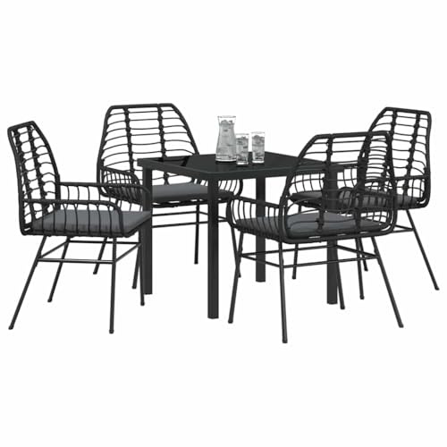 vidaXL 5 Piece Garden Set with Black Polyrattan Cushions