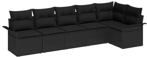vidaXL 6-teiliges modulares Gartensofa-Set mit Kissen in Schwarz aus Poly-Rattan - Gartenmöbel für Terrasse, Balkon und die Lounge.