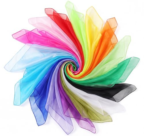 Jongliertücher Chiffontücher für Tanzen Sensorisches Jonglieren Kindershow | 16Stück Jongliertücher 60x60CM Bunte Tücher für Tanzen,Kindergarten Kindershow Jonglieren und Sensorisches Zubehör Dekoration