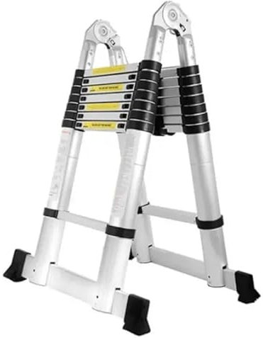 Escalera telescópica de Aluminio Extensible y Plegable de 5 Metros. Ideal para Uso doméstico, reformas, jardinería, Altura y Almacenamiento.