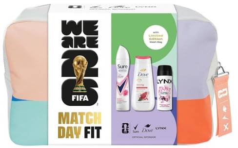 FIFA Match Day Fit Women’s Grooming Gift Set with Anti Perspirant Body Wash, Body Spray and Limited Edition Wash Bag Three Piece Self Care Kit for Her Inspired by Official FIFA Football Style