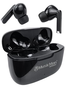 MusicMan Bluetooth In-Ear Kopfhörer mit Ladebox – TWS Earbuds mit Mikrofon, Touch-Steuerung, USB-C, 16h Laufzeit, 300h Standby, Schwarz – True Wireless BT-X63