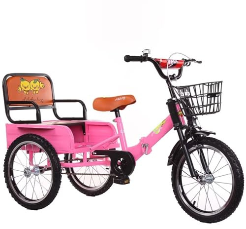 LSQXSS Klappdreirad für 5-10-Jährige, Outdoor-Cruiser-Bikes mit Beifahrersitz, 3-Rad-Fahrrad mit aufblasbarem Rad, Rikscha-Dreirad zum Einkaufen/Reisen, Einzelbremse