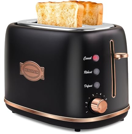 NESSGRAIM 2-Scheiben Toaster, 6 Bräunungsstufen, Auftau & Aufwärmen,Schwarz | 6 Bräunungsstufen, Auftauen/Aufwärmen/Hebefunktion, extra breite Schlitze, Krümelschublade, 730–870 W, Edelstahl