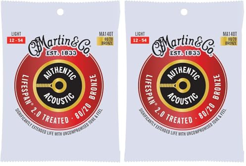 MARTIN Akustikgitarrensaiten, Lifespan 2.0 Light 12-54, 80/20 Bronze (MA140T) (Packung mit 2)