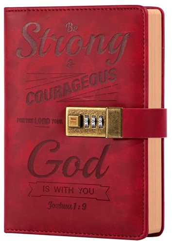 CAGIE Diary With Lock A5 Journal With Lock for Men Hard Cover 160 Pages Lockable Diary Unlined Kraft Paper for Writing, Blank Travel Book Sketch Pad Red