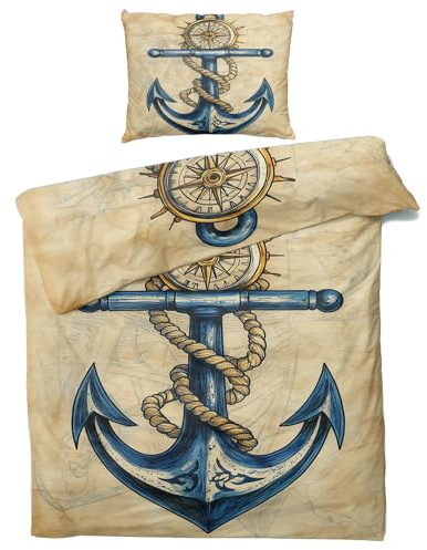 Venivici Bettwäsche 135x200 Nautisch Anker - Maritim Bettbezug 135 x 200 2er Set, Weiche & Angenehme Mikrofaser Bettbezüge & Kissenbezug 80x80, Bettwäsche-Sets mit Reißverschluss