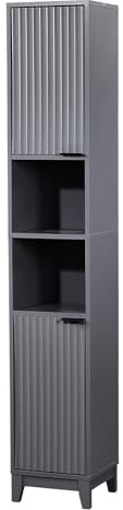 Bonnlo Tall Bathroom Storage Cabinet,Grey Freestanding Bathroom Narrow Unit with 2 Doors, 2 Shelves,Slim Toilet Paper Storage Cabinet, Open Compartments for Small Spaces,30×28×170cm
