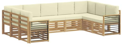 vidaXL Ecksofa Set mit Kissen 9 pcs Weiß und Creme Polyester, Gartenmöbel, modernes Loungeset, strapazierfähiges Sofa im Freien, gemütliche Sitzgelegenheit für Terrasse und Garten