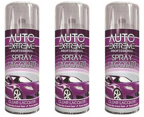 Auto Extreme Professional Clear Lacquer Spray Paint, Flexible Non-Crack, Petrol Resistant, 400ml, Pack of 3