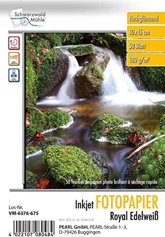 Schwarzwald Mühle Fotopapier 10x15: Hochglanz-Fotopapier Edelweiß, 10 x 15, 180g/m², 50 Blatt (Tintendrucker Fotopapier, schweres Fotopapier, Tintenstrahldrucker)