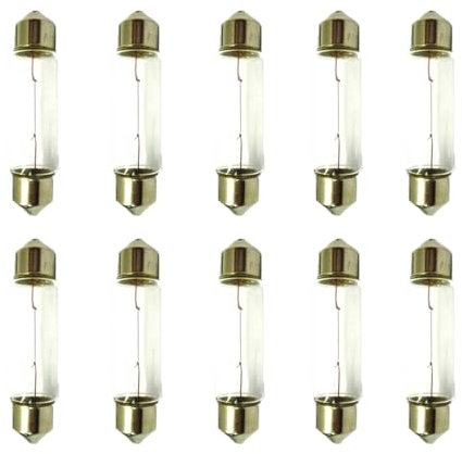 CARALL 10 Pezzi Lampadine Alogene Siluro T11 C5W 39mm 12V 5W, Ricambi Lampade 12V Per Auto e Moto