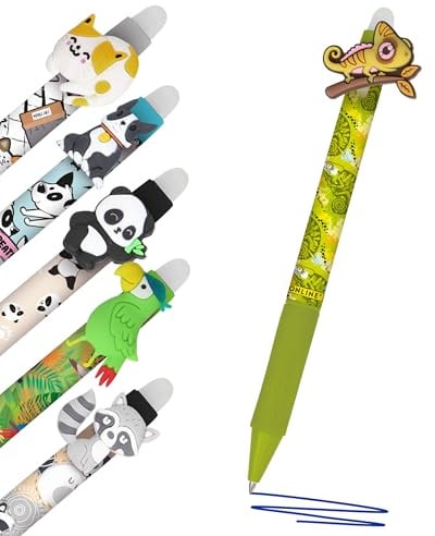 Online magiXX, 6x Radierstift Fun Wild Life I Gelschreiber blau radierbar mit 0,7mm Strichstärke I Tintenroller zum Schreibenlernen, Büro I kompatibel mit Frixion Mine I Radierbarer Kugelschreiber