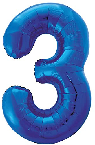 Blue Number 3 Shaped Large Foil Balloon (86cm) 1 Piece - Perfect for Birthday Parties and Special Events