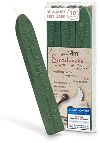 gravurART - Siegelwachs mit Docht - Grün Perlmutt - 3 Stangen
